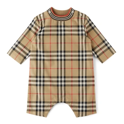 Burberry Archive Beige Ip Chk Michael Cotton Baby-grow 1-18 Months 18 Months