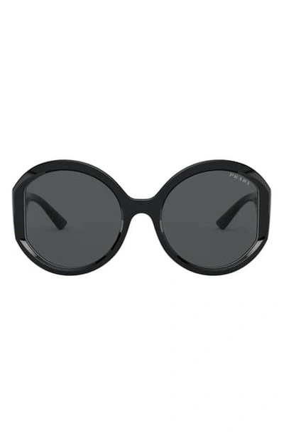 Prada 55mm Round Sunglasses In Blck Whte Drk Grey