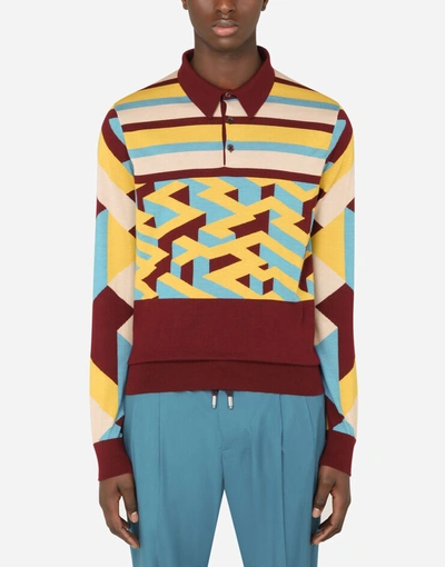 Dolce & Gabbana Silk/cashmere Inlaid Polo Shirt In Multicolor