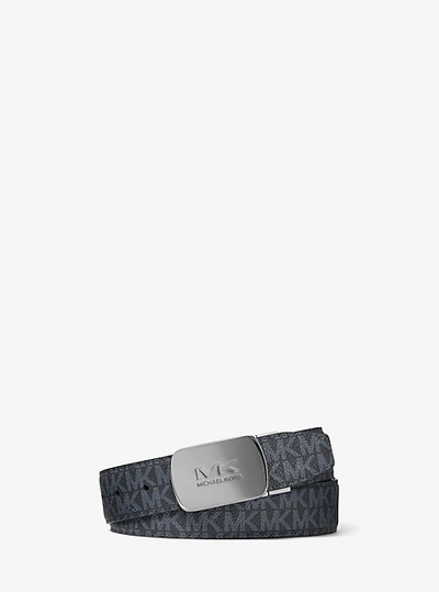 Michael Kors Signature Pvc Leather Reversible Perfect Fit Cut-to-size Squoval Logo Buckle Belt In Blue