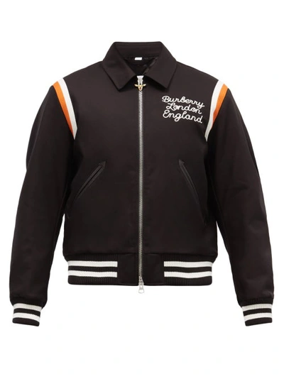 Burberry Epping Embroidered Cotton Varsity Jacket In Black