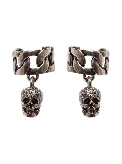 Alexander Mcqueen Skull Chain Earcuff In Metallic