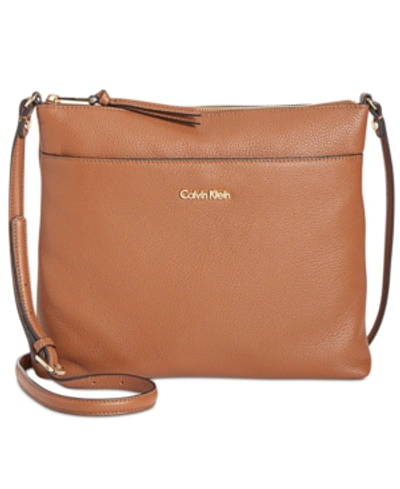Calvin Klein Lily Pebble Leather Crossbody In Luggage