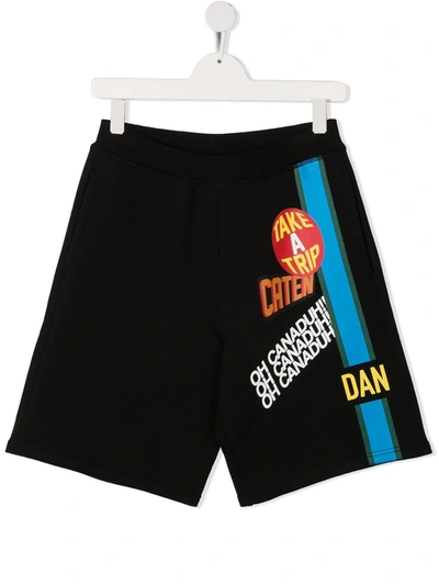 Dsquared2 Teen Traveler Patch Track Shorts In Black