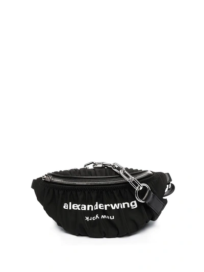 Alexander Wang Gathered Logo Print Belt Bag In Black