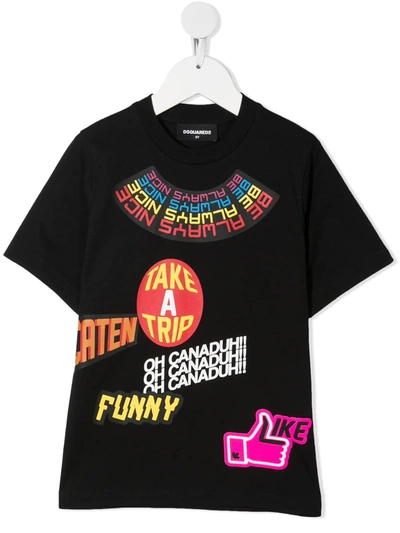 Dsquared2 Kids' Printed Cotton Jersey T-shirt In Black