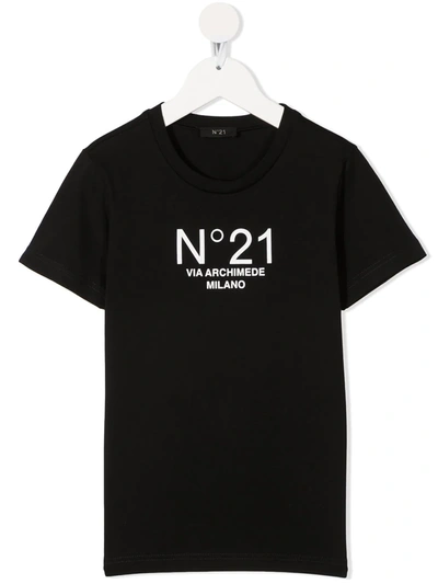 N°21 Kids' No.21 Black Branded T-shirt