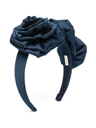Monnalisa Kids' Headband W/ Roses Appliqué In Blue