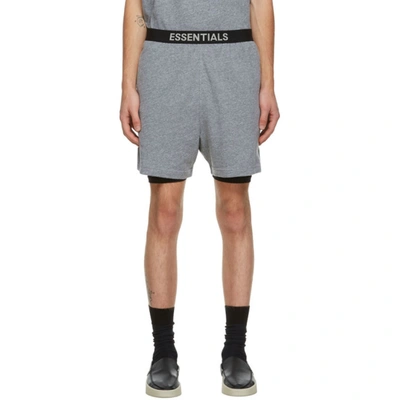 Essentials Grey Jersey Lounge Shorts In Dark Heathe