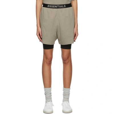 Essentials Tan Jersey Lounge Shorts In String