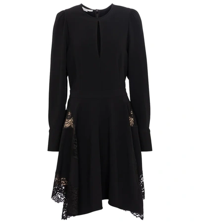 Stella Mccartney + Net Sustain Celeste Asymmetric Lace-paneled Cady Mini Dress In Black