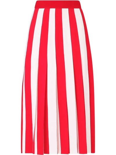 Dolce & Gabbana Striped-print Cady Calf-length Skirt In Red