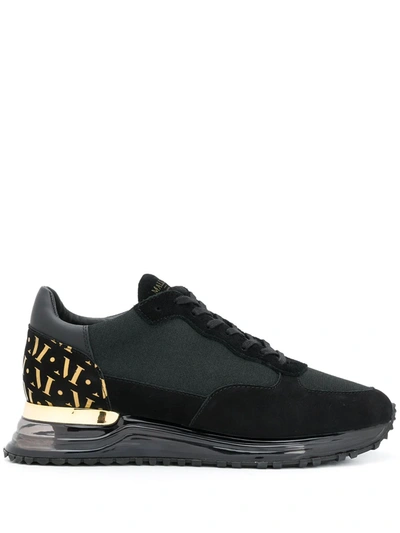 Mallet Popham Monogrammed Mesh And Leather Trainers In Black