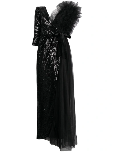 Alchemy Tulle And Sequin-embellished Asymmetric Dress In Black