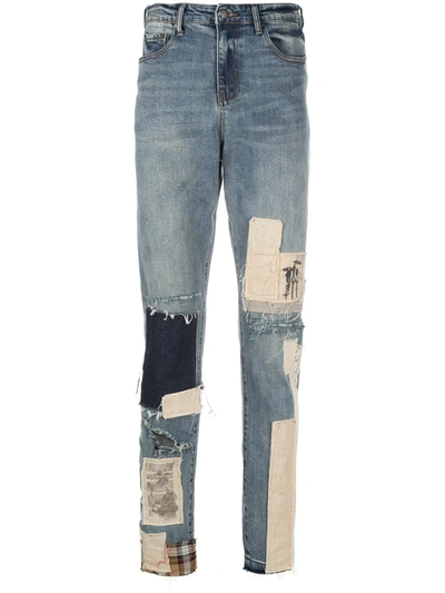 Val Kristopher Patchwork Straight-leg Jeans In Blue