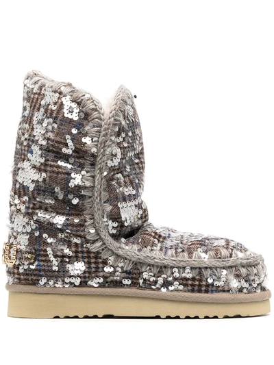 Mou Sequin Embellished Snow Boots In Neutrals