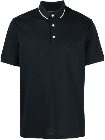 Emporio Armani Textured Knit Polo Shirt In Blue