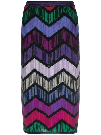 Pre-owned Versace Knitted Zig-zag Knee-length Skirt In Purple