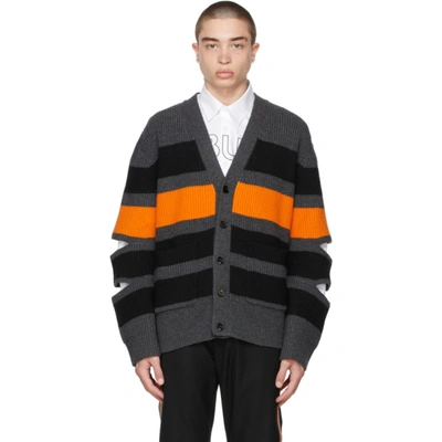 Burberry Cut-out Detail Striped Wool Cashmere Cardigan In Charcoal