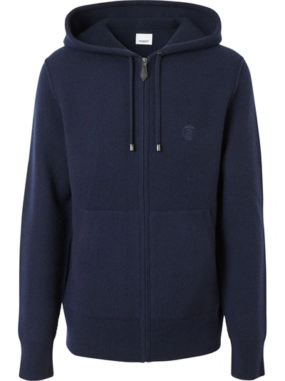 Burberry Embroidered Monogram Zipped Hoodie In Navy