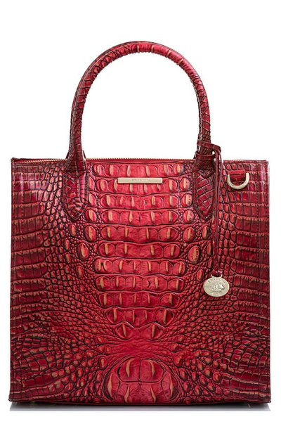 Brahmin Caroline Croc Embossed Leather Satchel In Crimson Melbourne