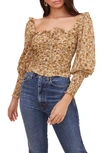 Astr Ruched Square Neck Top In Ivory-mustard Floral