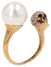 Alexander Mcqueen Faux Pearl And Crystal-embellished Ring In Gold