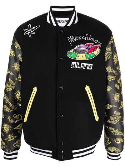 Moschino Space Ship Wool Blend Bomber Jacket In Multi
