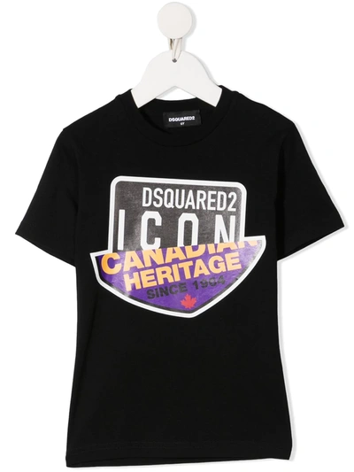 Dsquared2 Kids' Icon Badge Print Cotton Jersey T-shirt In Black