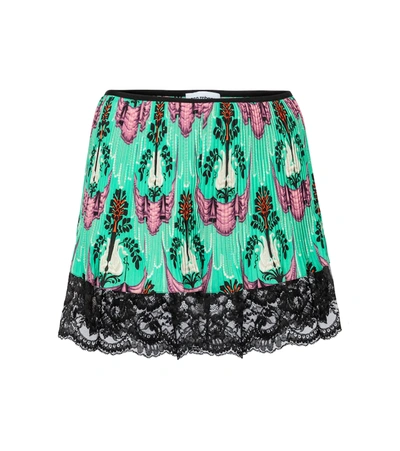 Rabanne Printed Crepe De Chine Mini Shorts In Turquoise