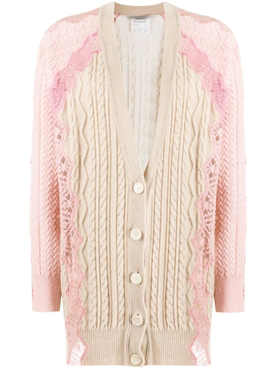 Stella Mccartney Effortless Lace-trimmed Cable-knit Wool Cardigan In Beige