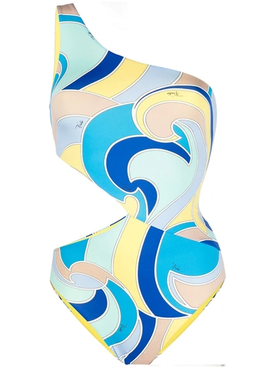 Emilio Pucci + Net Sustain Quirimbas One-shoulder Printed Swimsuit In Blue