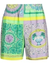 Versace Men's Barocco Patchwork Silk Shorts In Light Purple