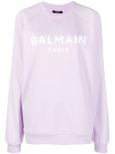 Balmain Flocked Logo Cotton Sweatshirt In Pink