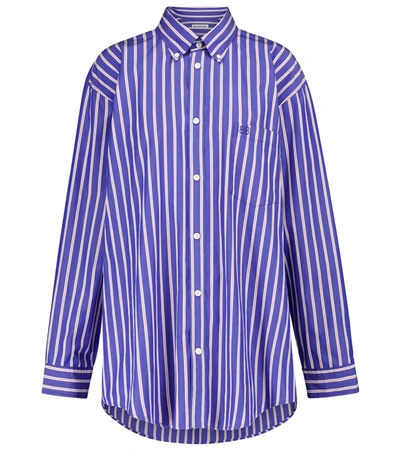 Balenciaga Oversized Striped Cotton-poplin Shirt In Blue