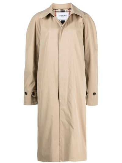 Balenciaga Single-breasted Wool Trench Coat In Beige