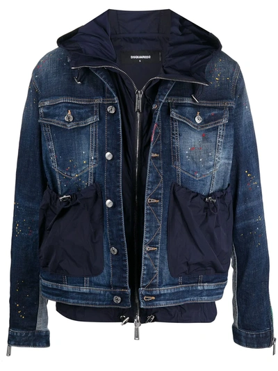 Dsquared2 Over Jean Cotton Denim Hooded Jacket In Blue