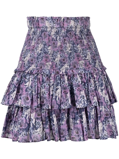 Isabel Marant Étoile Naomi Shirred Tiered Floral-print Cotton-voile Mini Skirt In Purple/blue
