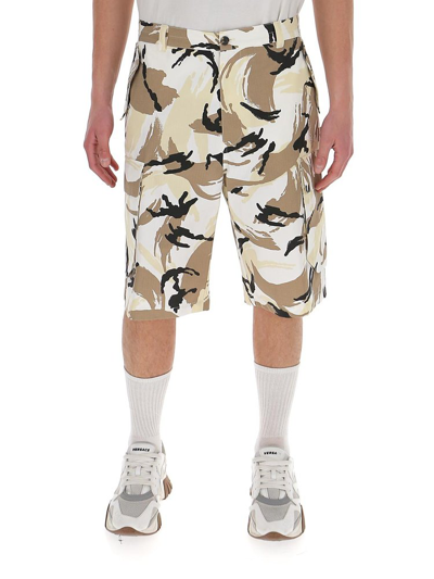 Kenzo Camouflage Cargo Bermuda Shorts In White