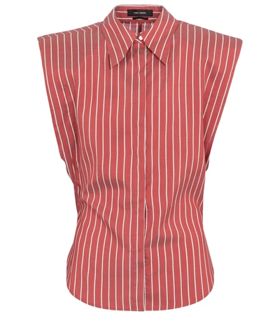 Isabel Marant Enza Stripe Sleeveless Silk Shirt In Red