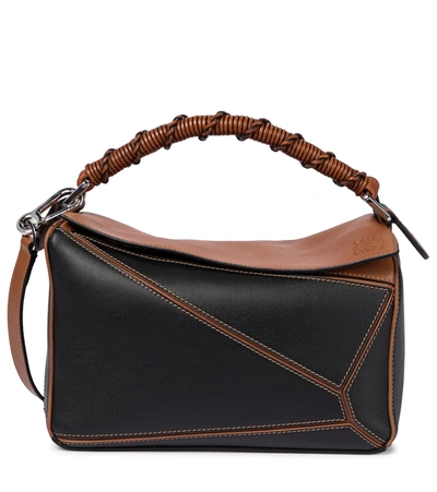 Loewe Puzzle Craft Small Leather Shoulder Bag In Black/tan