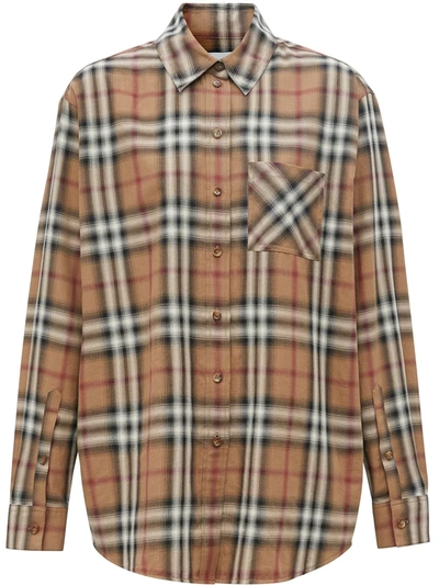 Burberry Carlota Ombre Check Cotton Twill Button-up Shirt In Brown,black,red