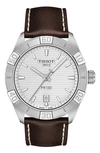 Tissot Pr 100 Leather Strap Watch, 42mm In Silver