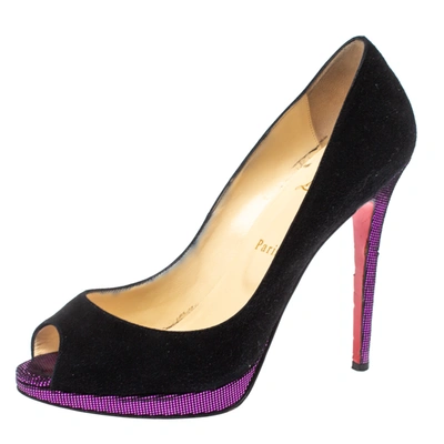 Pre-owned Christian Louboutin Black Suede Yolanda Peep Toe Pumps Size 39.5