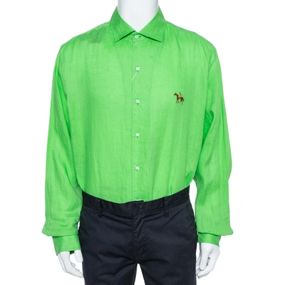 Pre-owned Ralph Lauren Green Linen Logo Embroidered Button Down Shirt Xxl