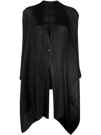 Issey Miyake Echo Asymmetrical Pleated Cardigan In Black