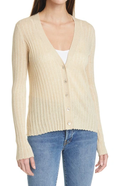 Autumn Cashmere V-neck Ribbed Cotton Cardigan In Dune