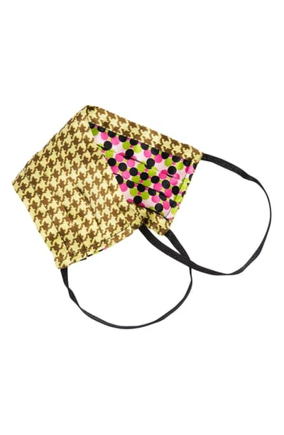L. Erickson Peace Adult Reversible Silk Face Mask In Flower Pink/houndstooth Yellow