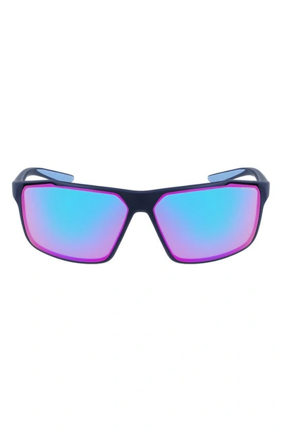 Nike Windstorm 65mm Mirrored Rectangular Sunglasses In Matte Midnight/ Turquoise