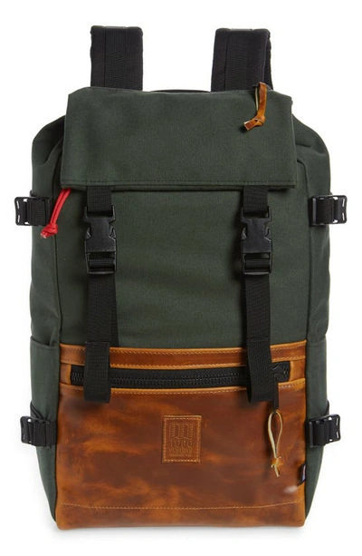 Topo Designs Heritage Rover Backpack In Olive Canvas/ Brown Leather